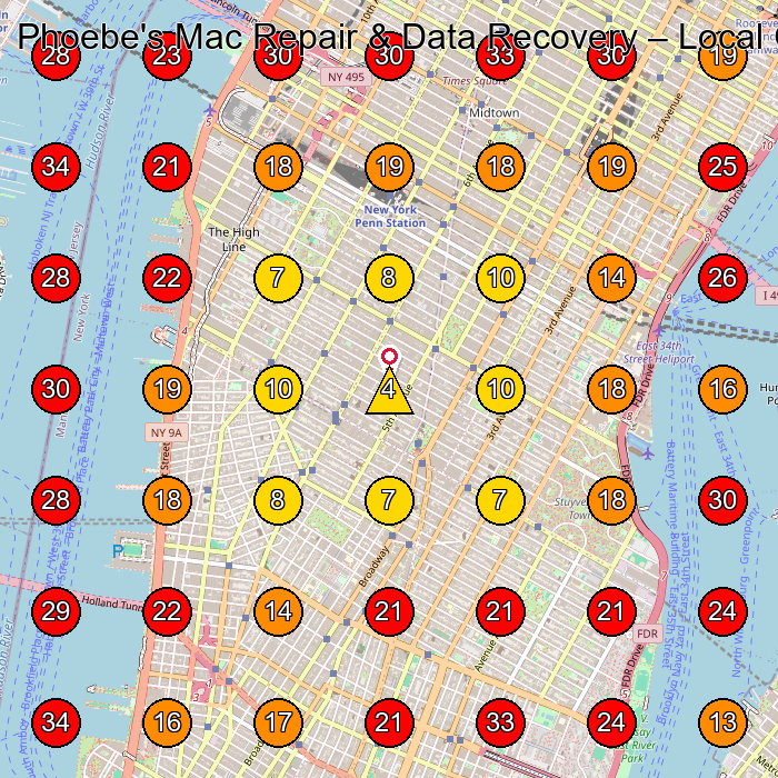 Phoebe's Mac Repair & Data Recovery GeoGrid visibility map for Computer Consultant in New York